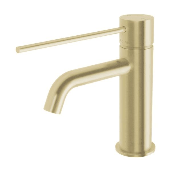 Vivid Slimline Basin Mixer Curved Outlet with Extended Lever Brushed Gold