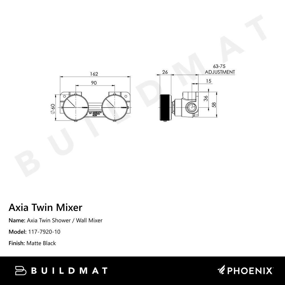 Axia Twin Shower Mixer / Wall Mixer Matte Black