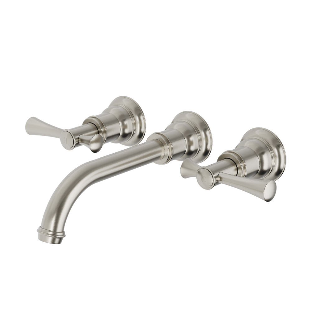 Cromford Wall Basin / Bath Tap Set Brushed Nickel Lead Free