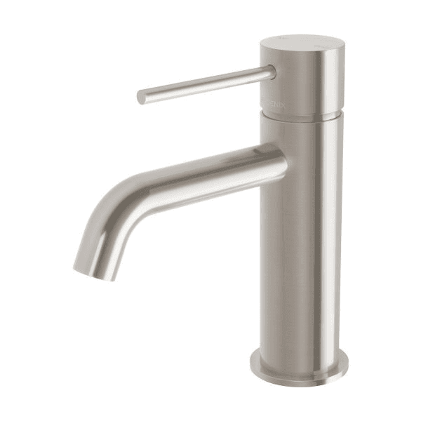 Vivid Slimline Basin Mixer Curved Outlet Brushed Nickel