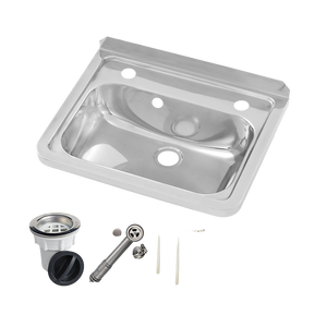 Wall Mounted Hand Basin 2 Tap Hole with Overflow Kit - Stainless Steel