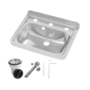 Wall Mounted Hand Basin 3 Tap Hole with Overflow Kit - Stainless Steel