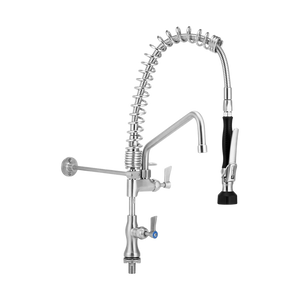 3monkeez Commercial Kitchen Mixer with Pre-Rinse and 12-inch Pot Filler Single Mixer - Stainless Steel