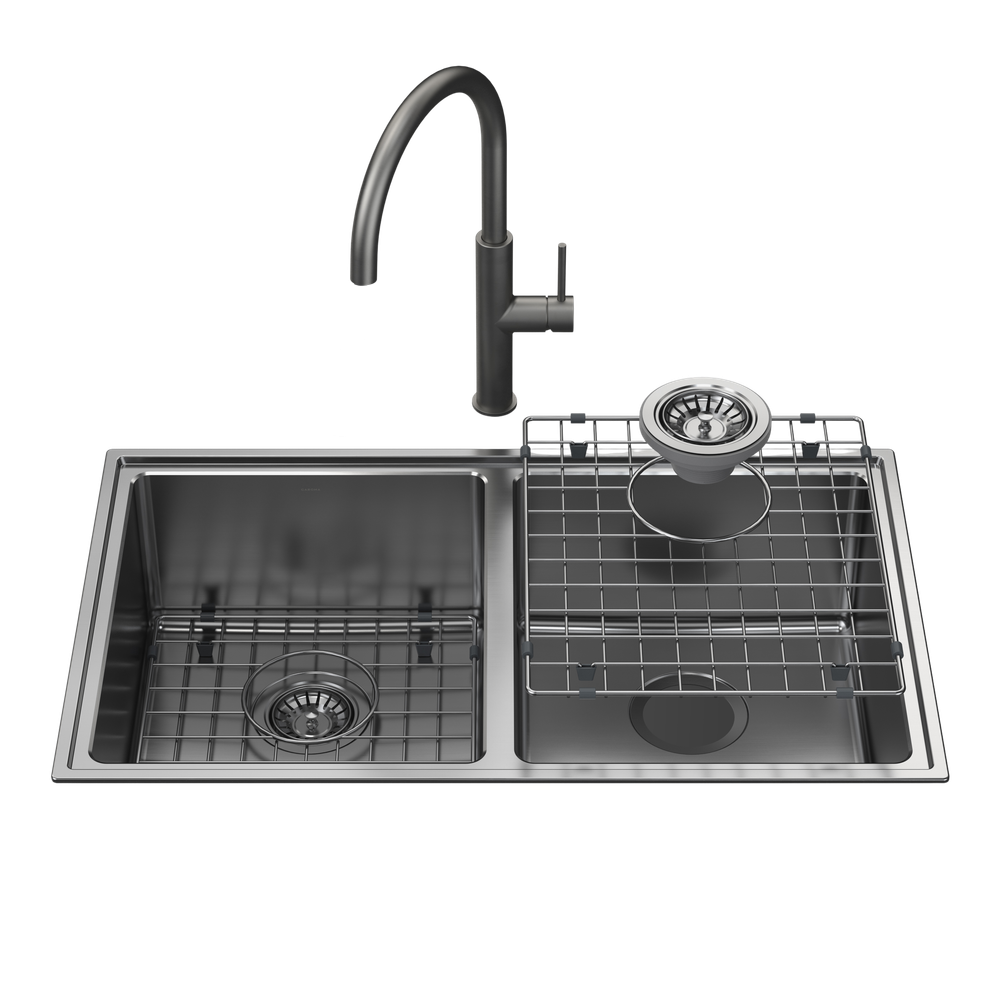 Urbane II Double Bowl Sink with Liano II Sink Mixer Gunmetal