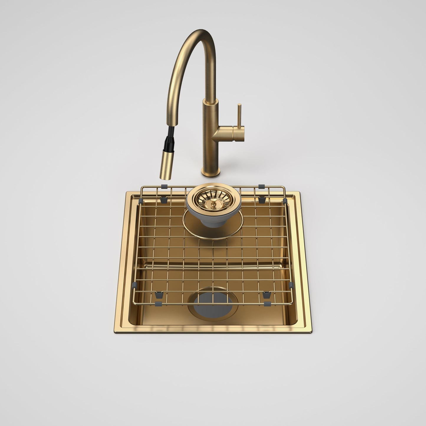 Urbane II Single Bowl Sink with Liano II Pull Out Sink Mixer Brushed Brass