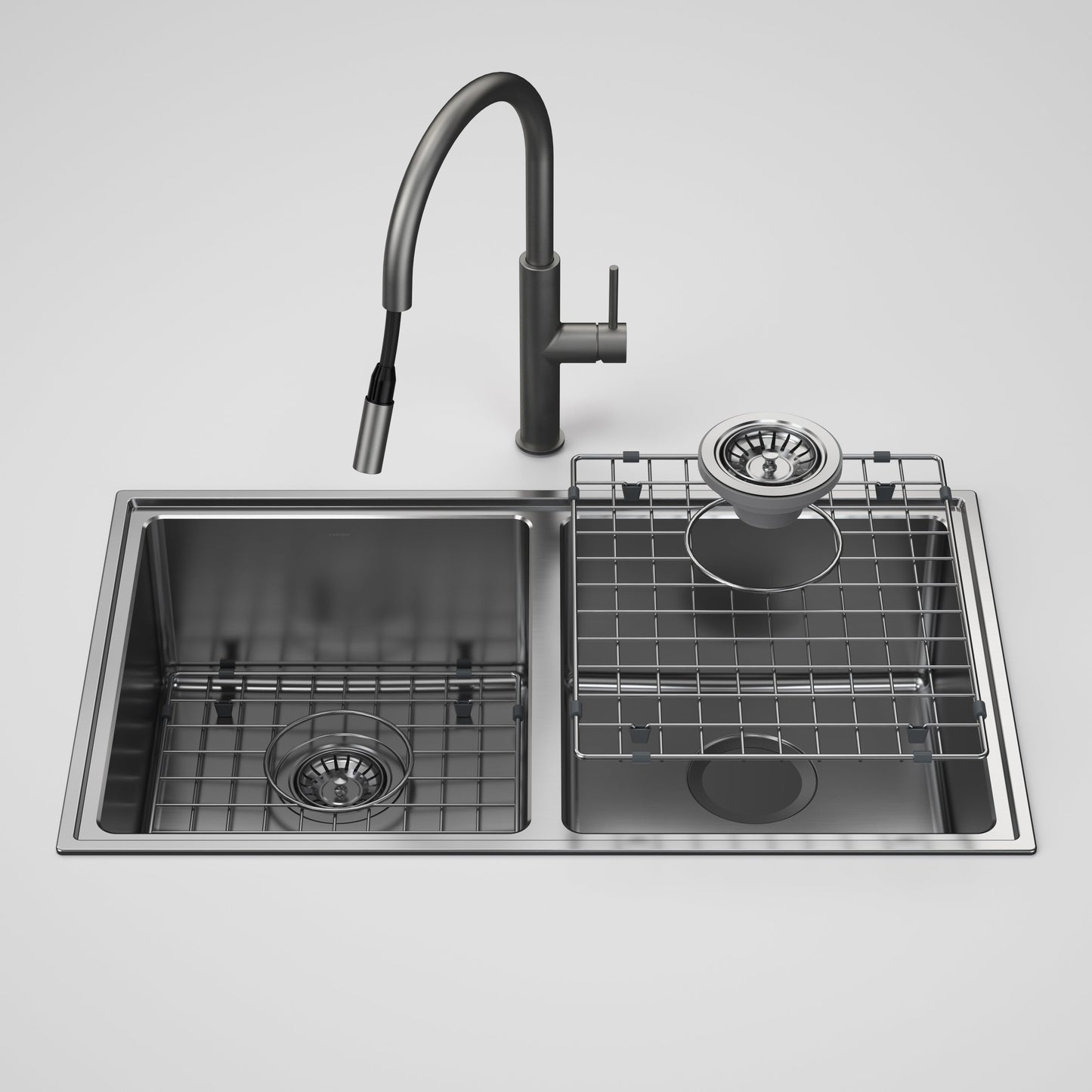Urbane II Double Bowl Sink with Liano II Pull Out Sink Mixer Gunmetal
