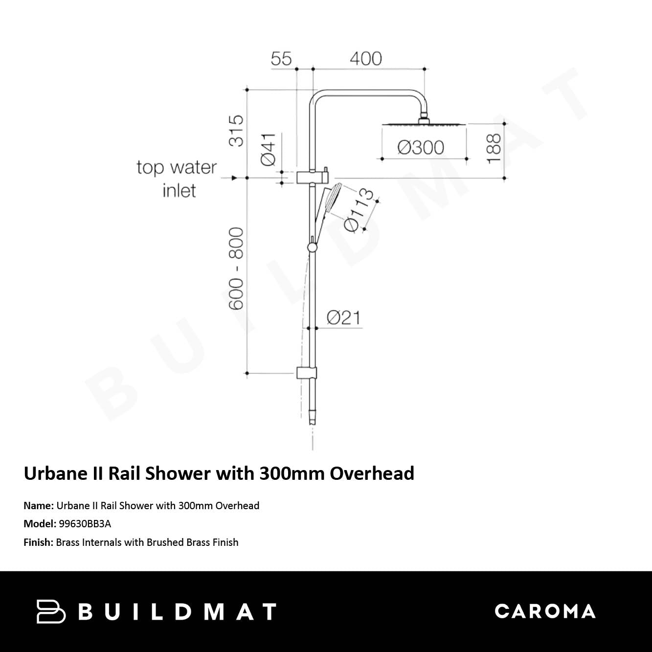 Urbane II Rail Shower with 300mm Overhead Brushed Brass