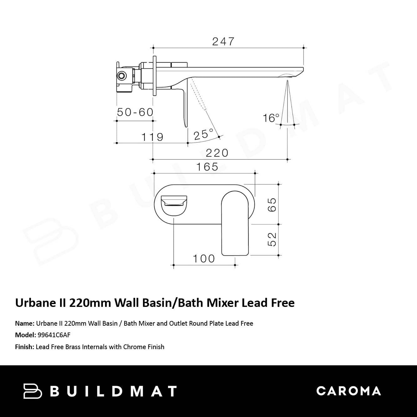 Urbane II 220mm Wall Basin/Bath Mixer and Outlet Round Plate Lead Free Chrome