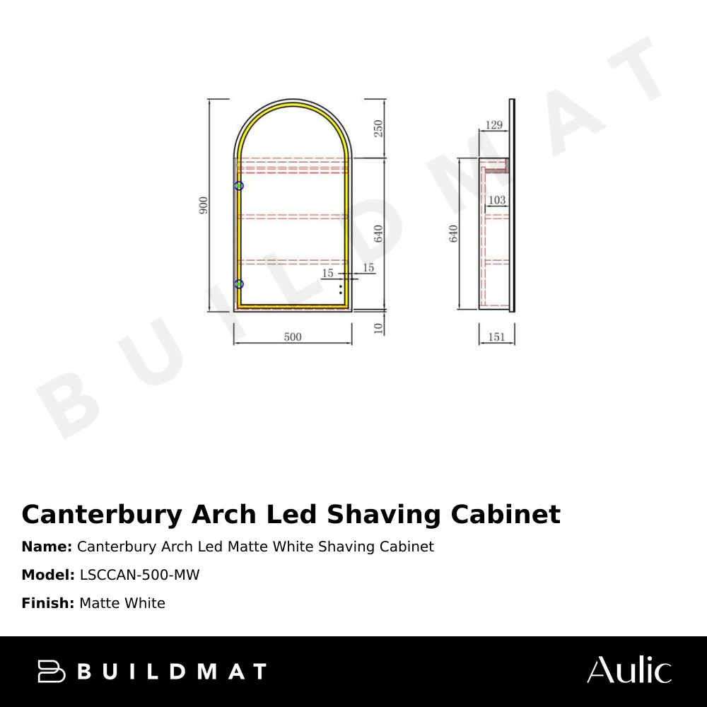 Canterbury Arch LED Matte White Shaving Cabinet