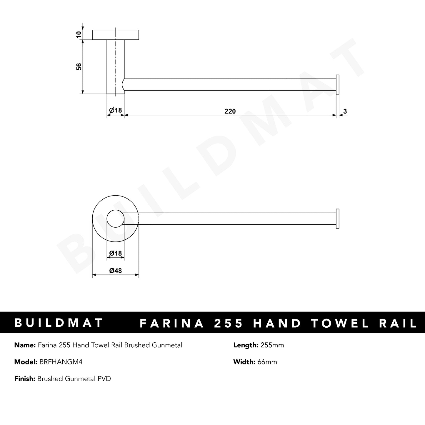 Farina 255 Hand Towel Rail Brushed Gunmetal