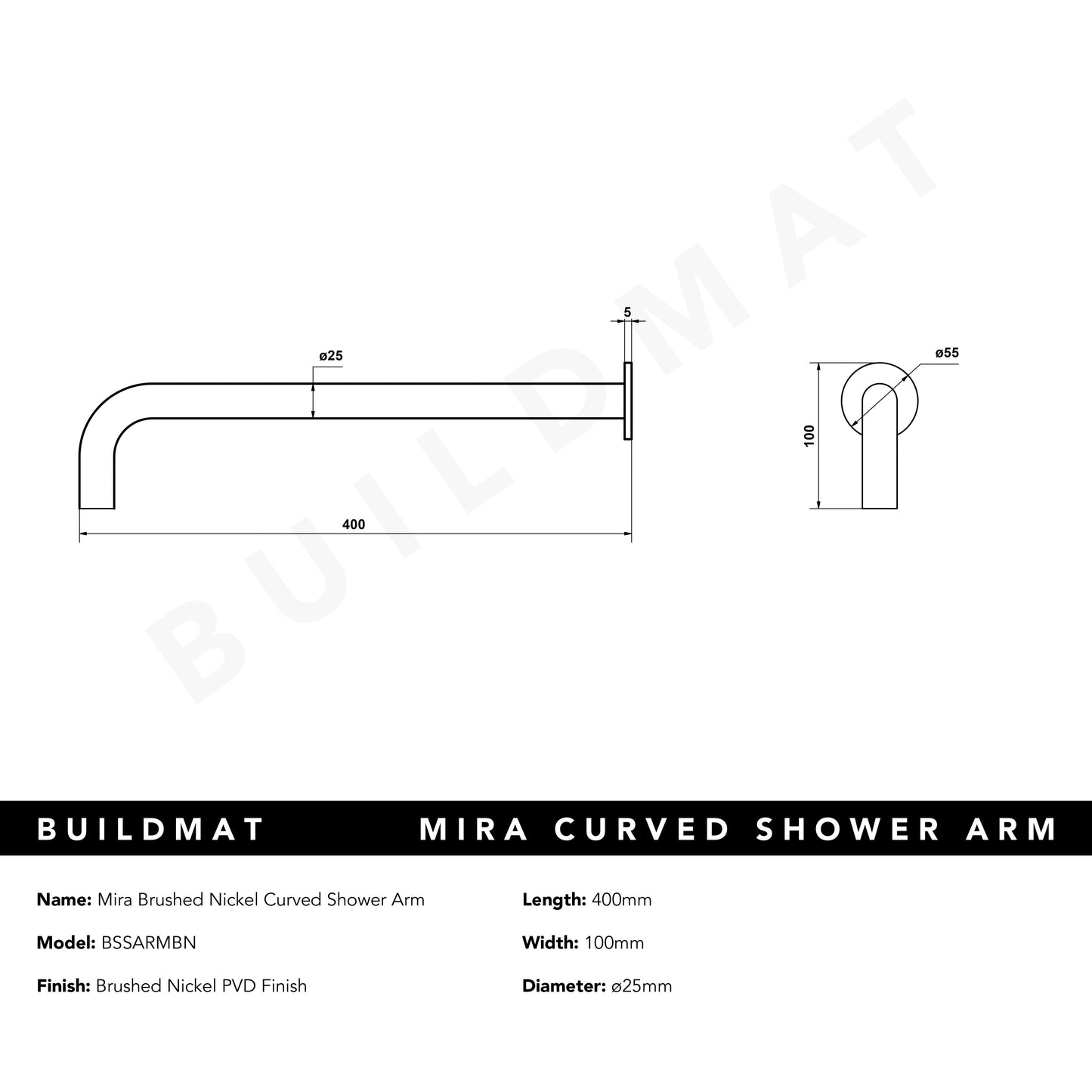 Mira Brushed Nickel Curved Shower Arm