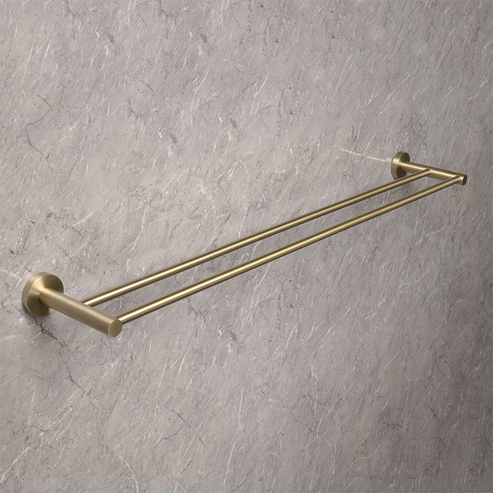 Farina 800 Double Towel Rail Brushed Brass Gold