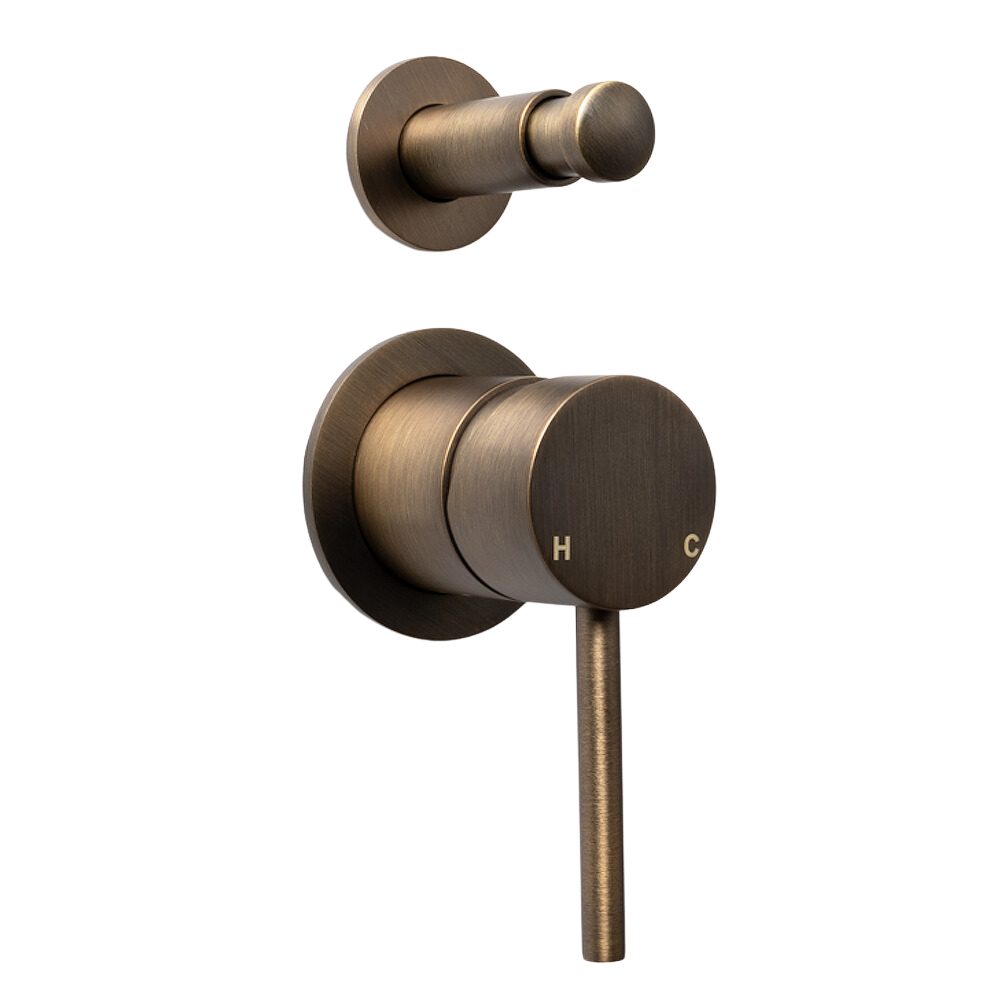 Mira Brushed Vintage Antique Brass Wall Mixer with divertor