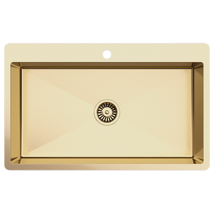 Brittany 810x500 XLarge Single Bowl Tap Landing Sink Brushed Brass Gold - Brushed Brass Gold