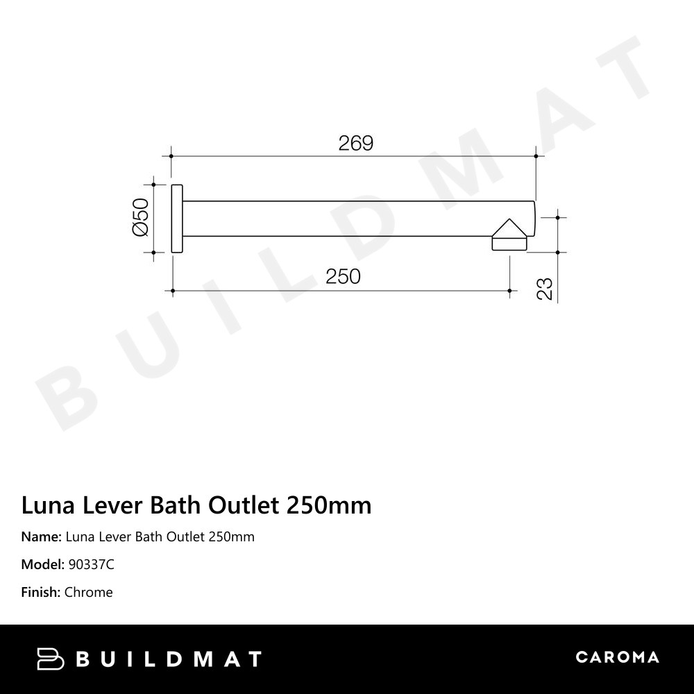 Luna Chrome Lever Bath Outlet 250mm