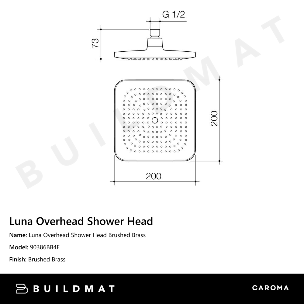 Luna Overhead Shower Head Brushed Brass