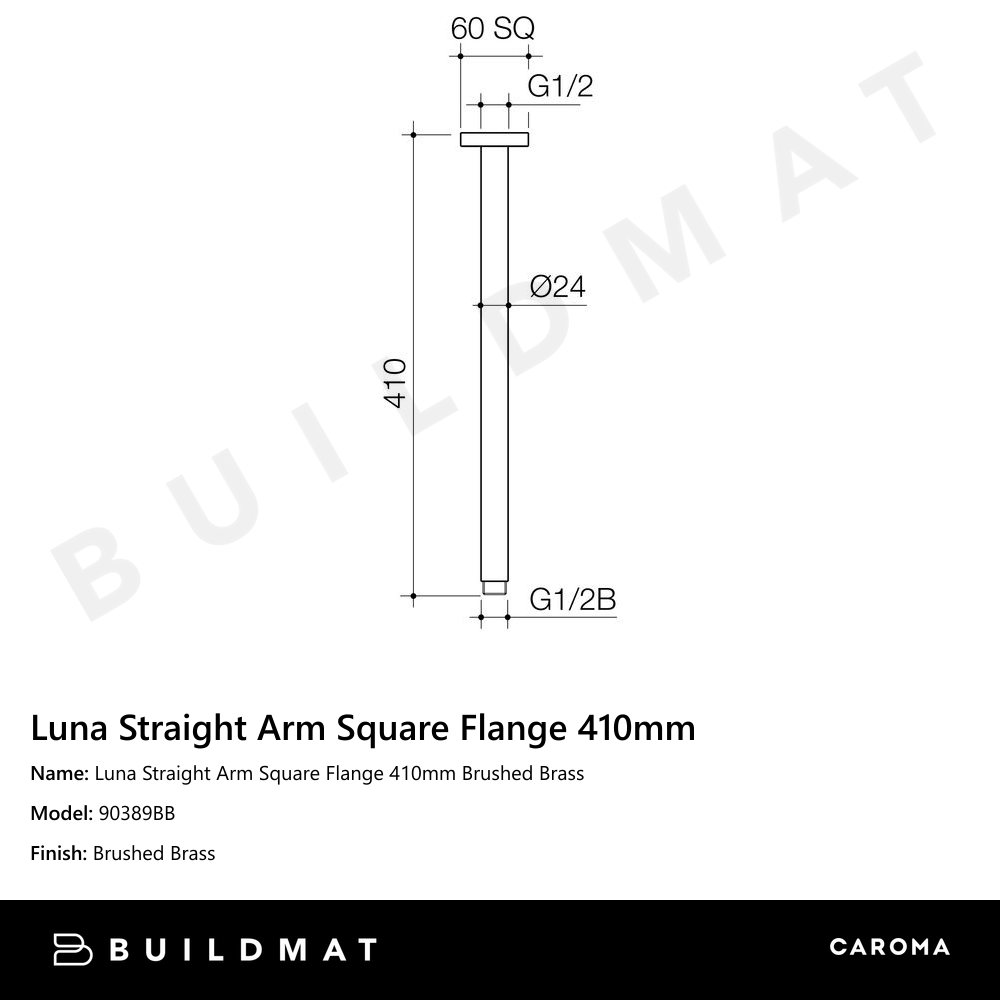 Luna Straight Arm Square Flange 410mm Brushed Brass