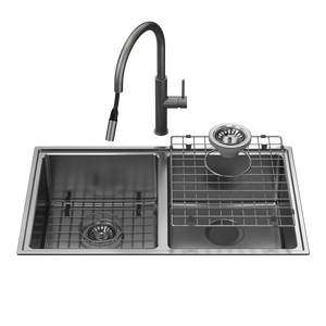 Urbane II Double Bowl Sink with Liano II Pull Out Sink Mixer Gunmetal - Gunmetal