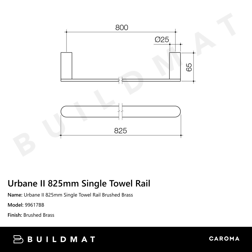 Urbane II 825mm Single Towel Rail Brushed Brass