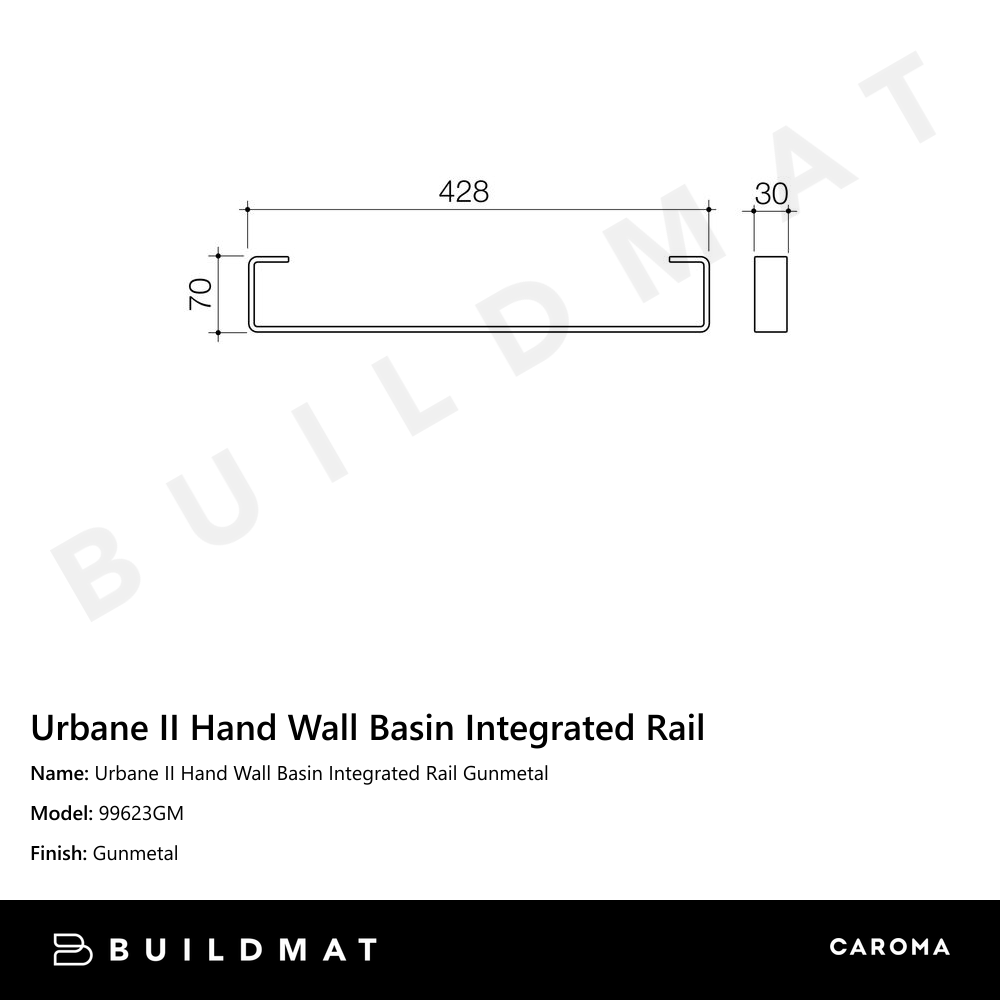 Urbane II Hand Wall Basin Integrated Rail Gunmetal