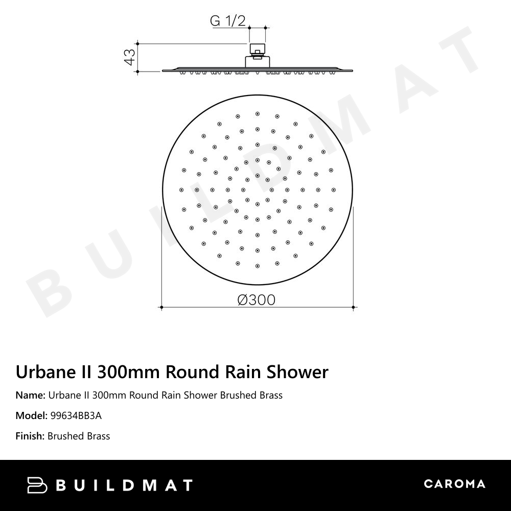 Urbane II 300mm Round Rain Shower Brushed Brass
