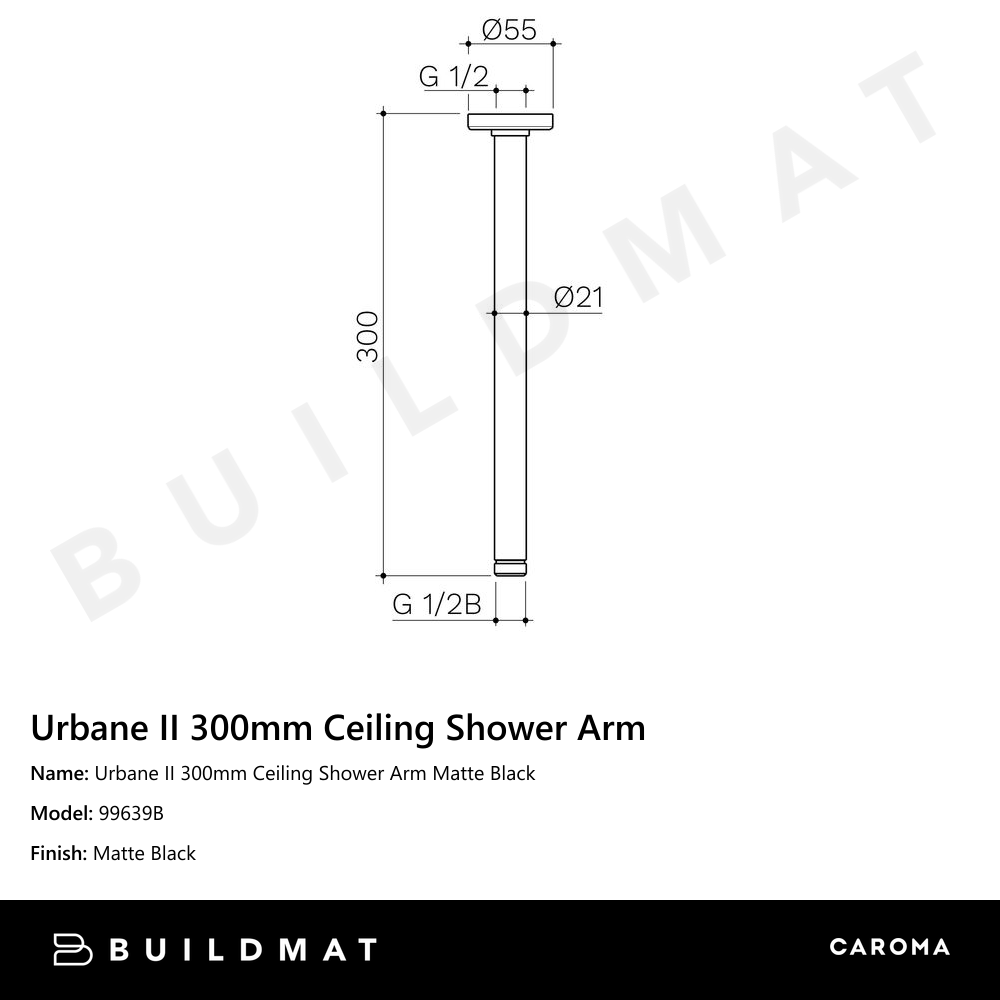 Urbane II 300mm Ceiling Shower Arm Matte Black