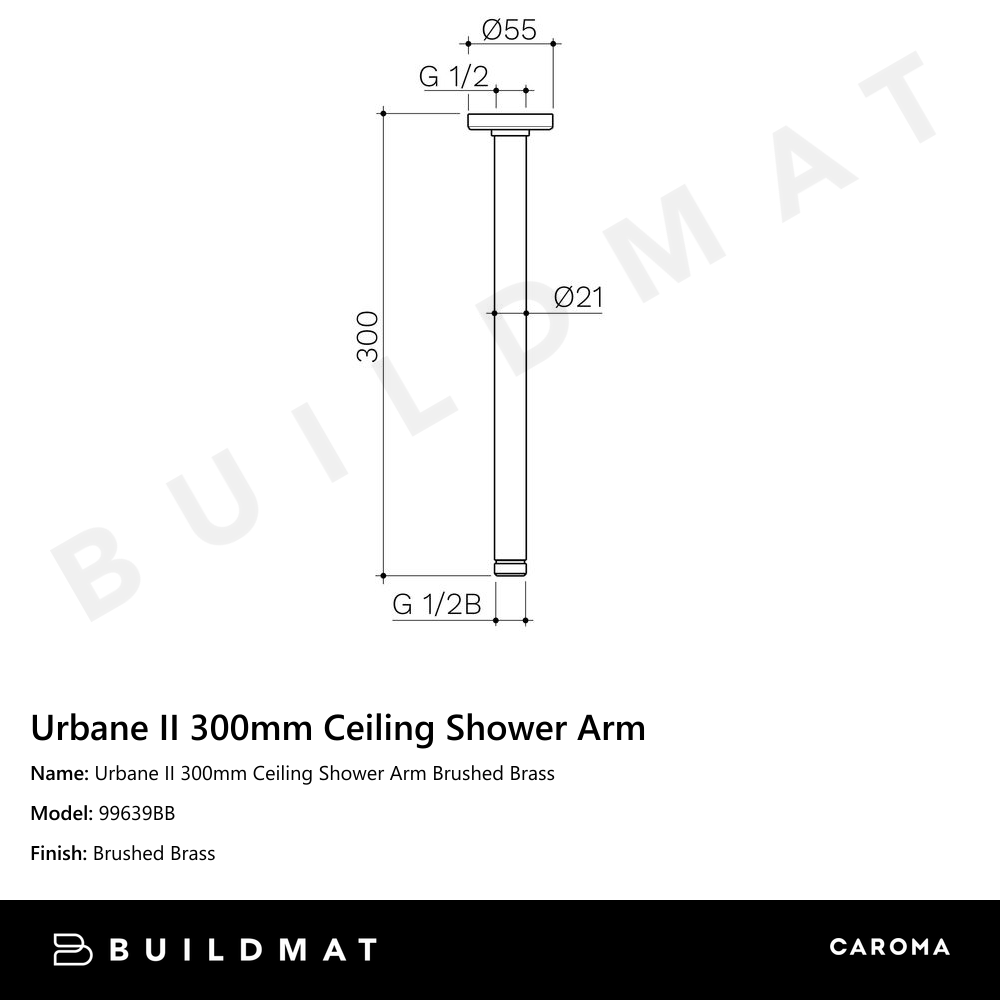 Urbane II 300mm Ceiling Shower Arm Brushed Brass