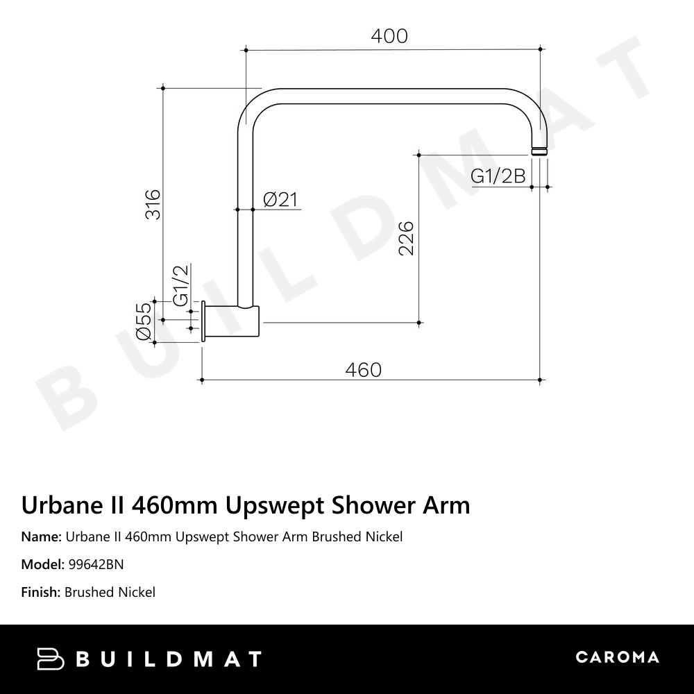 Urbane II 460mm Upswept Shower Arm Brushed Nickel