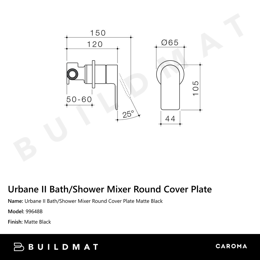 Urbane II Bath/Shower Mixer Round Cover Plate Matte Black