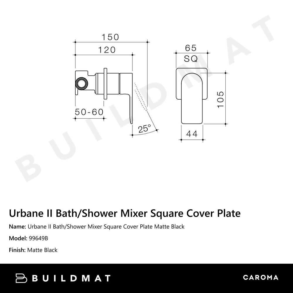 Urbane II Bath/Shower Mixer Square Cover Plate Matte Black