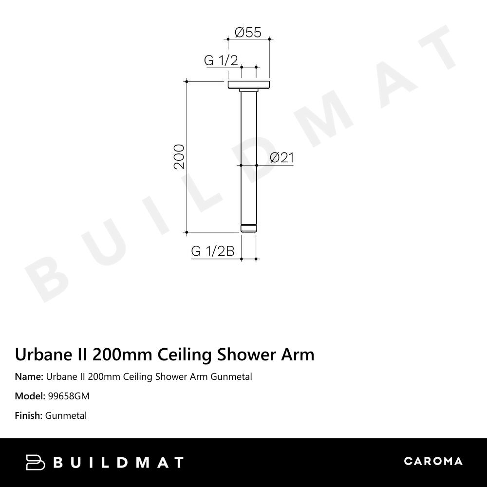 Urbane II 200mm Ceiling Shower Arm Gunmetal
