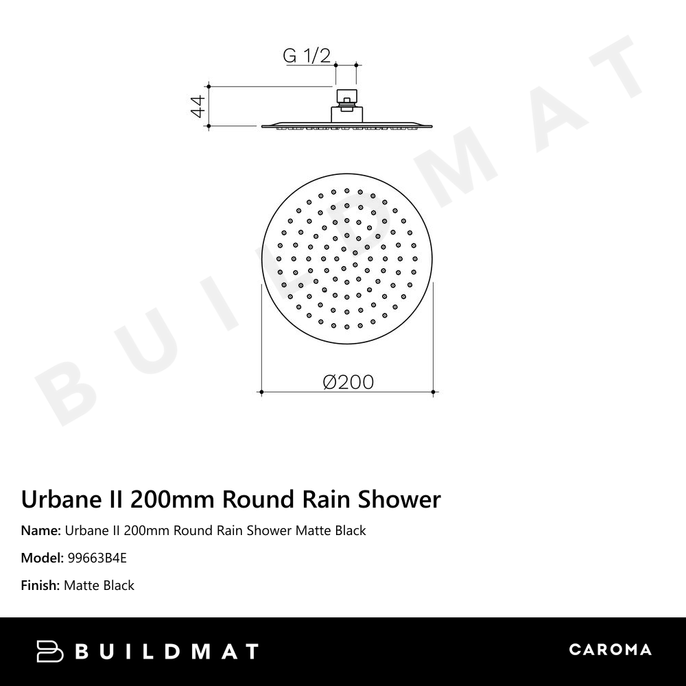 Urbane II 200mm Round Rain Shower Matte Black