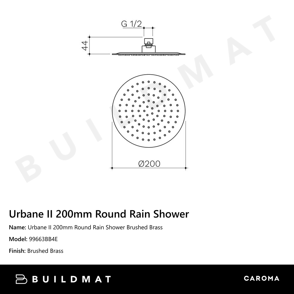 Urbane II 200mm Round Rain Shower Brushed Brass