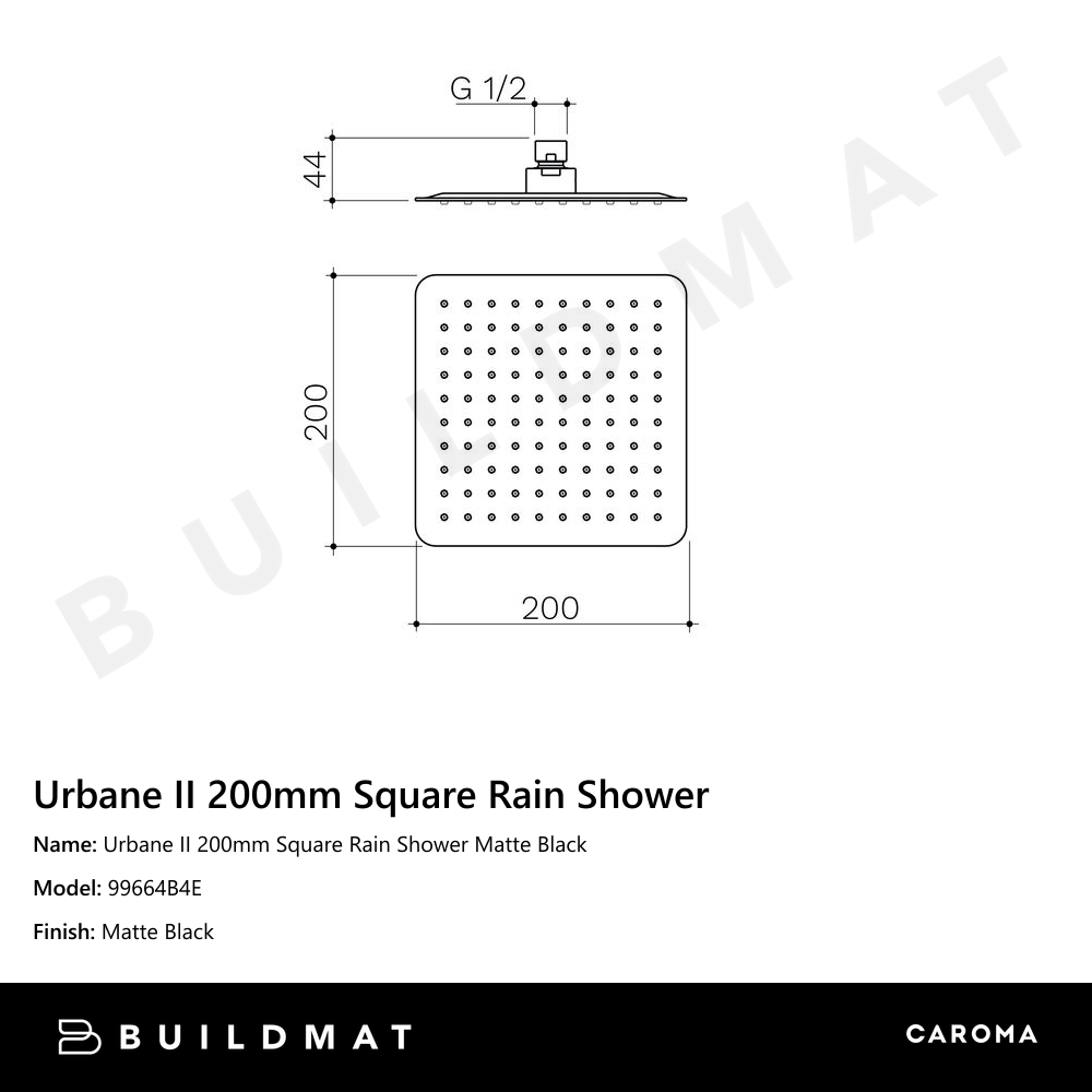 Urbane II 200mm Square Rain Shower Matte Black