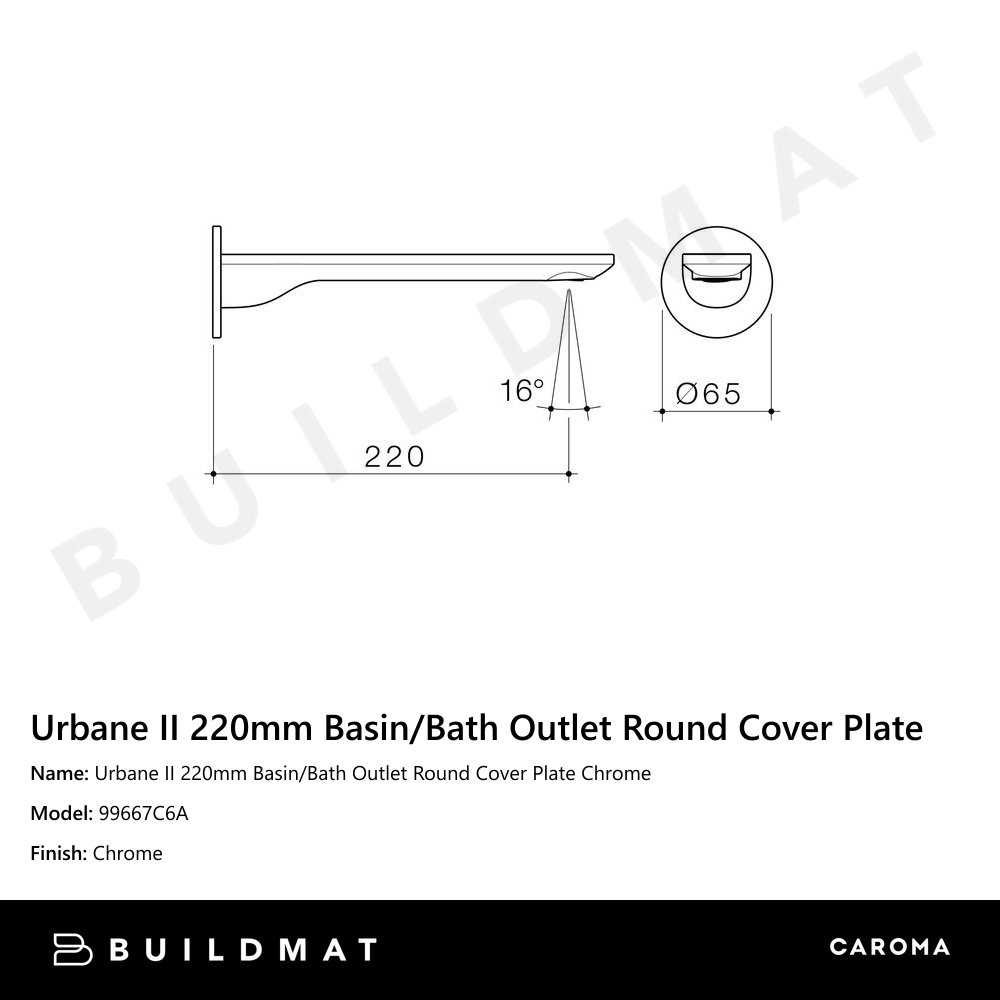 Urbane II 220mm Basin/Bath Outlet Round Cover Plate Chrome