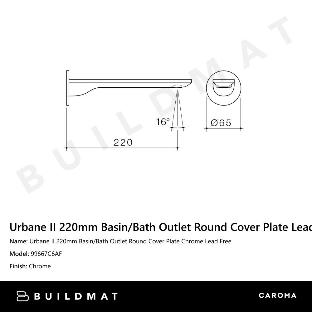 Urbane II 220mm Basin/Bath Outlet Round Cover Plate Chrome Lead Free