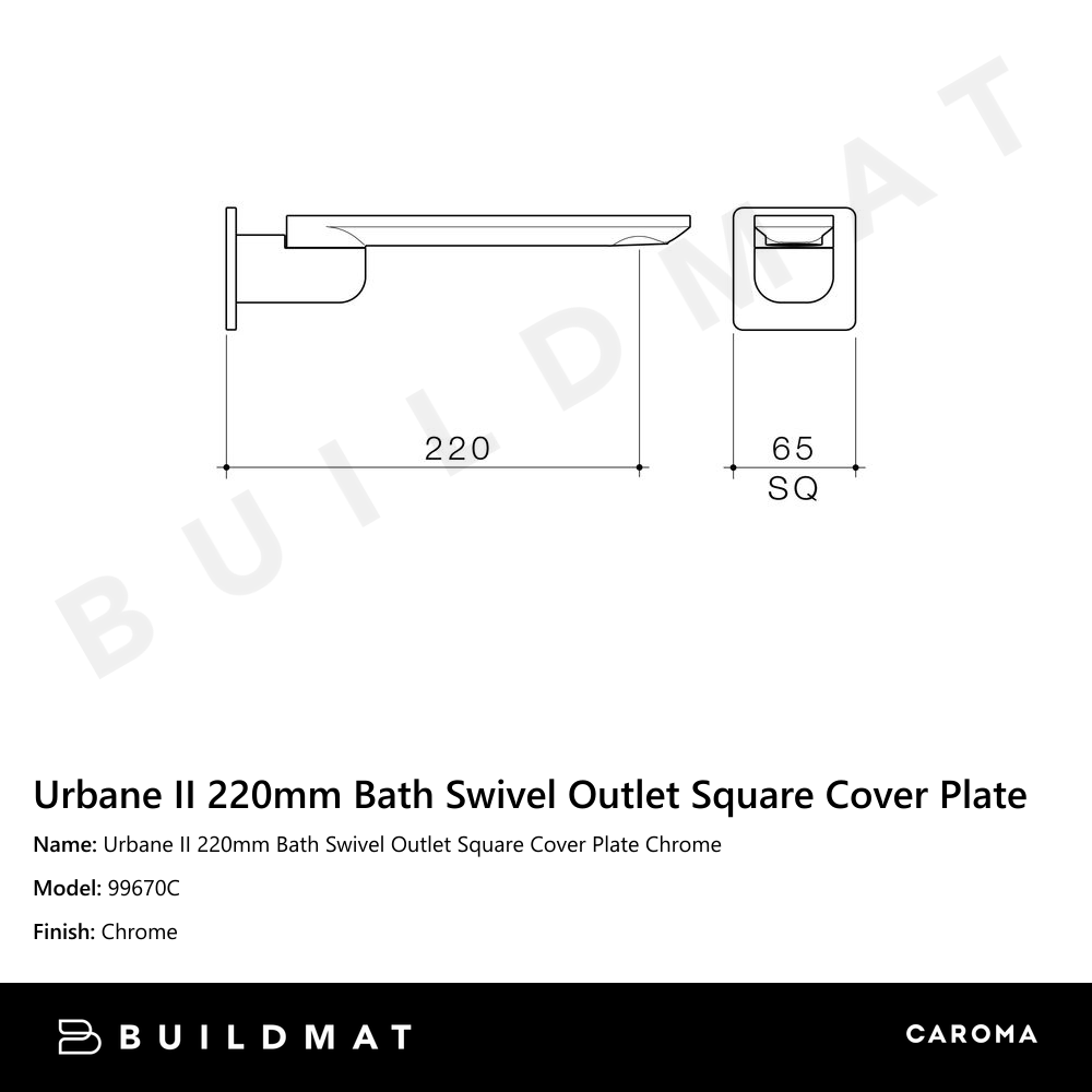 Urbane II 220mm Bath Swivel Outlet Square Cover Plate Chrome