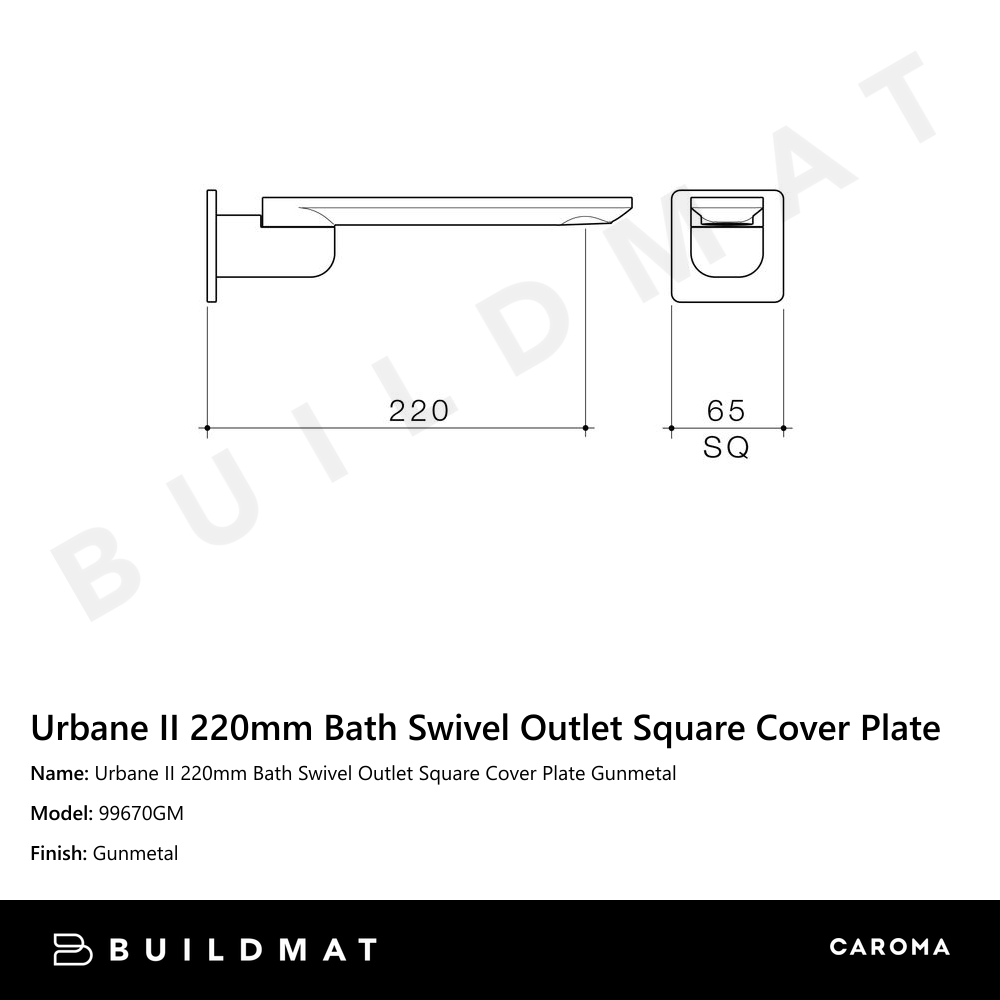 Urbane II 220mm Bath Swivel Outlet Square Cover Plate Gunmetal