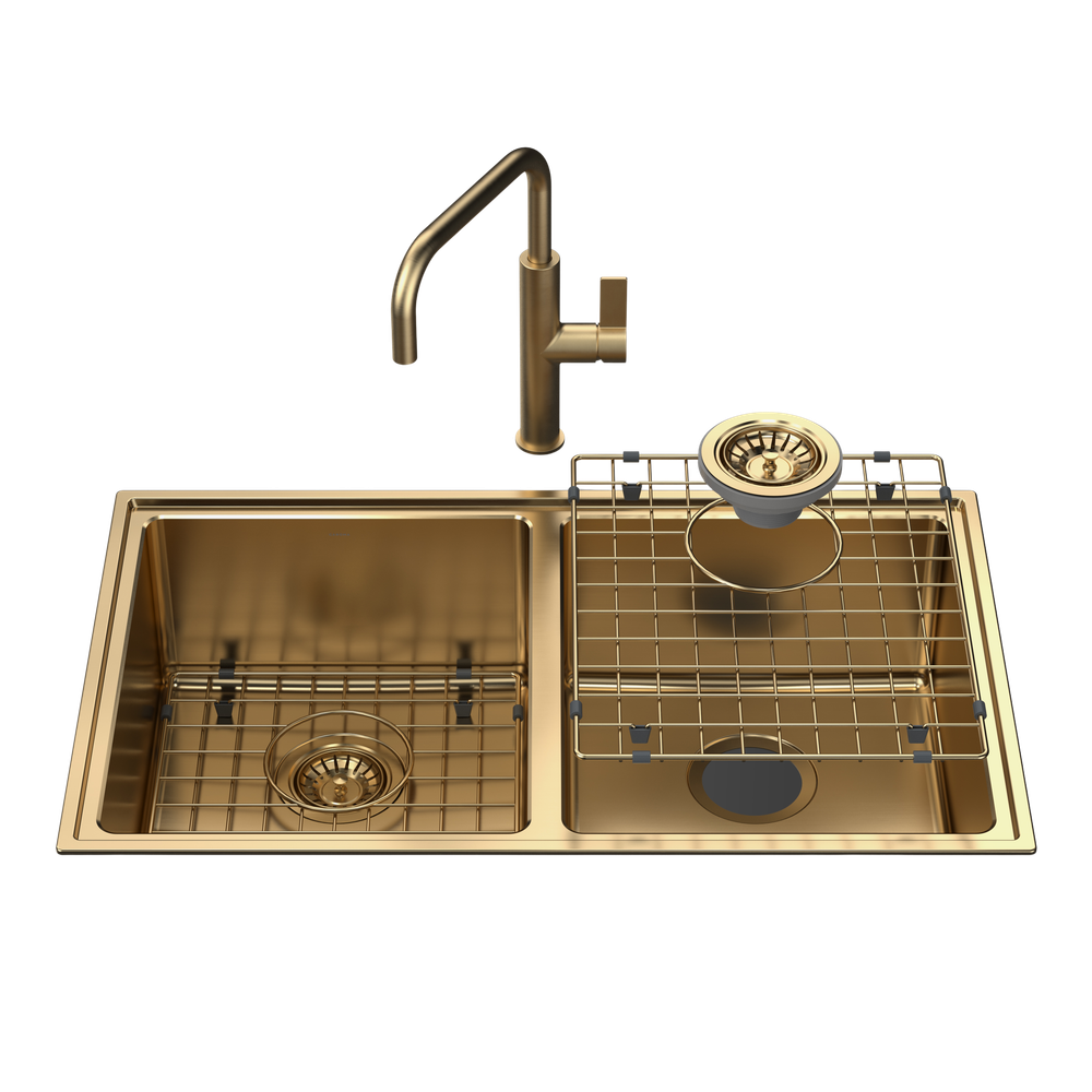 Urbane II Double Bowl Sink with Urbane II Sink Mixer Brushed Brass