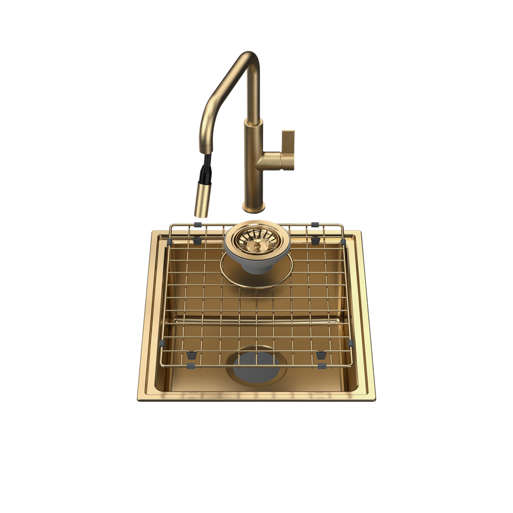 Urbane II Single Bowl Sink with Urbane II Pull Out Sink Mixer Brushed Brass