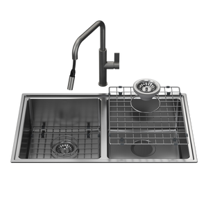 Urbane II Double Bowl Sink with Urbane II Pull Out Sink Mixer Gunmetal - Gunmetal