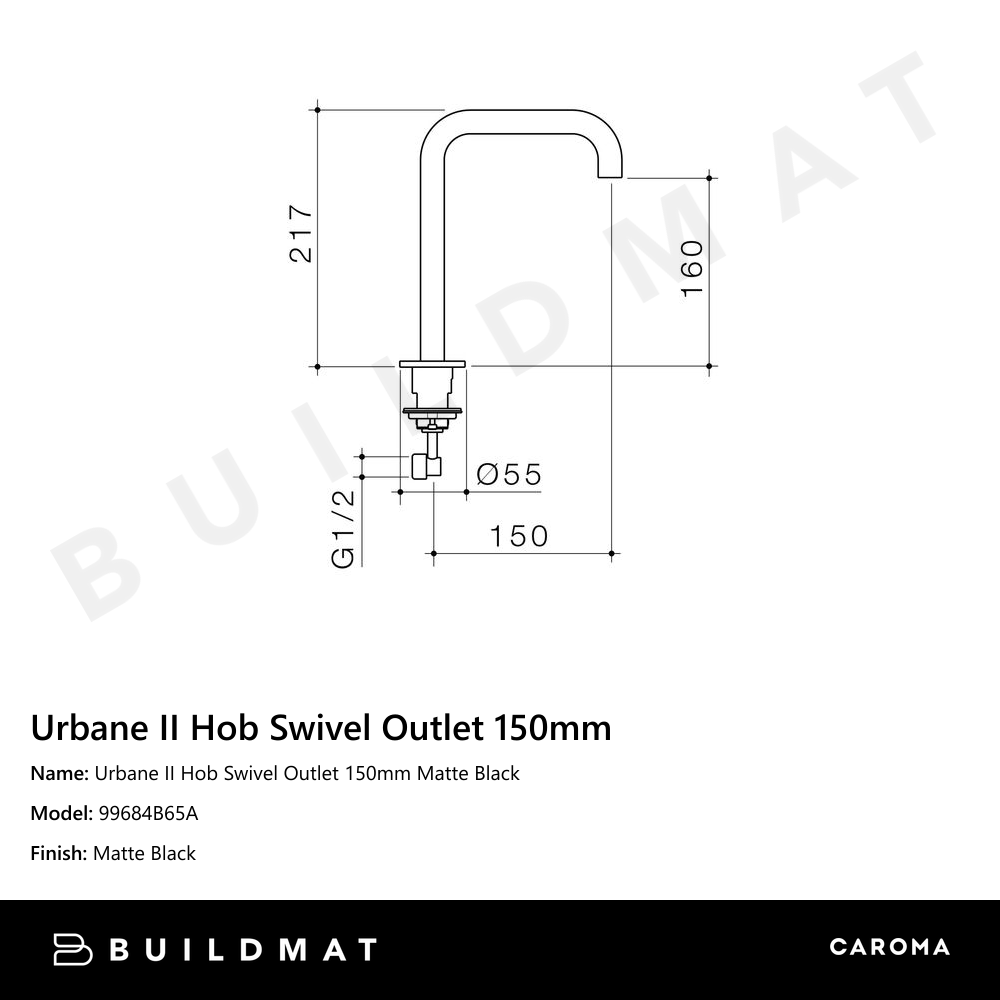 Urbane II Hob Swivel Outlet 150mm Matte Black