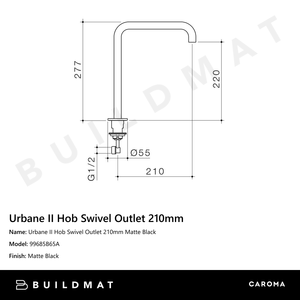 Urbane II Hob Swivel Outlet 210mm Matte Black