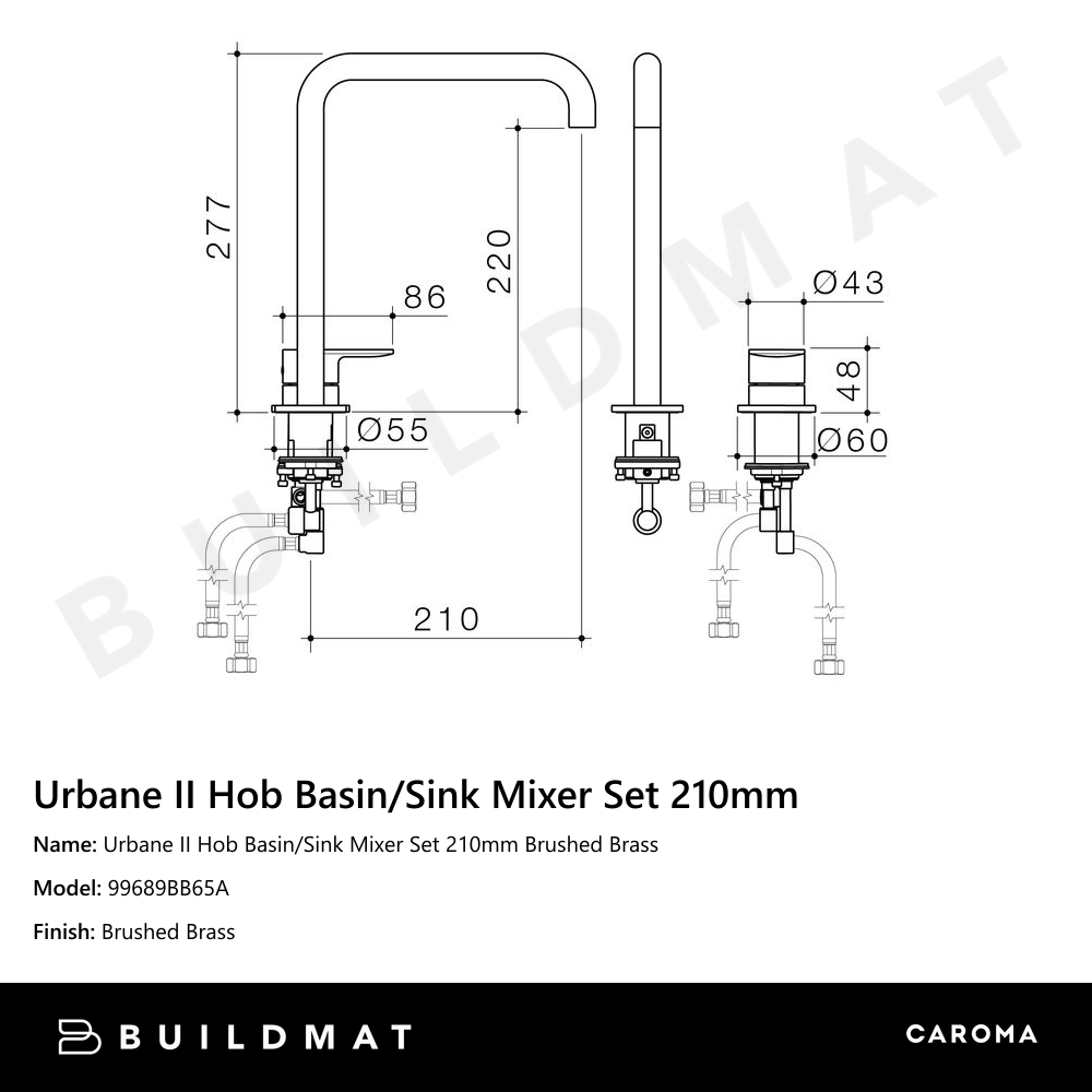 Urbane II Hob Basin/Sink Mixer Set 210mm Brushed Brass