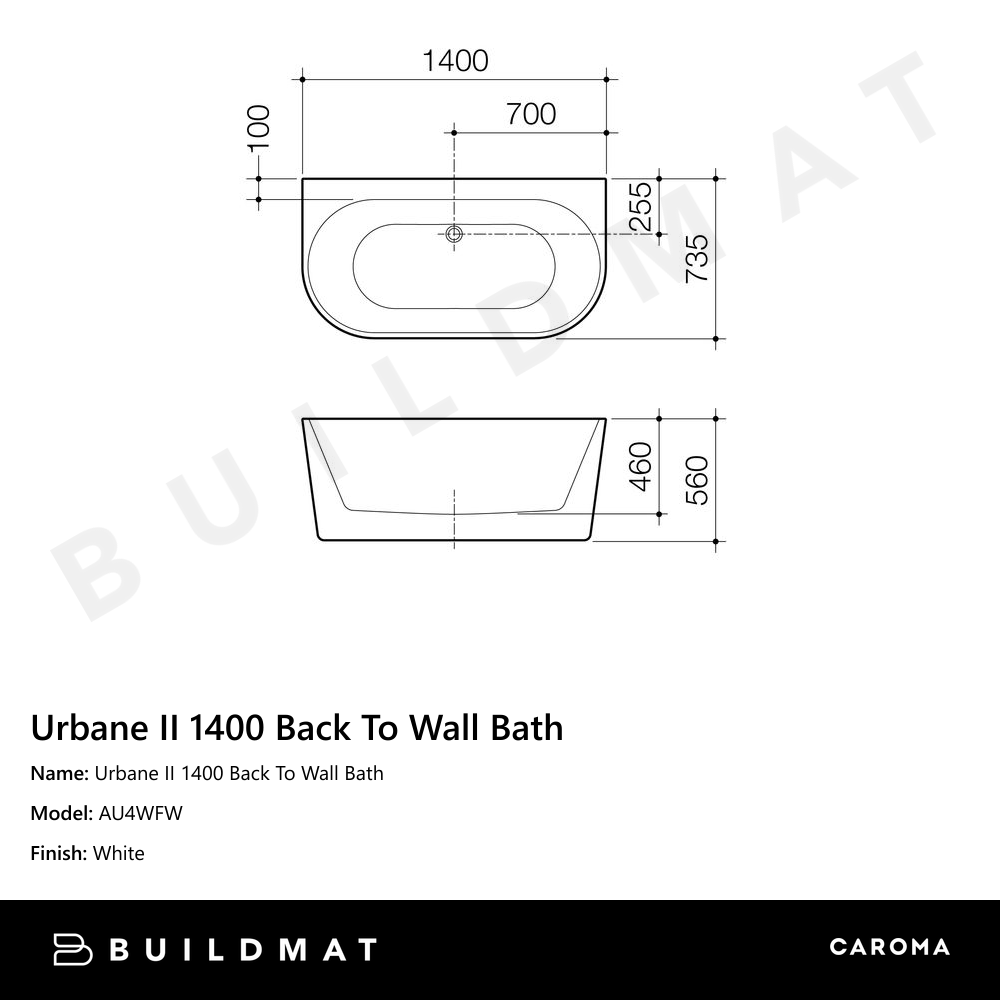 Urbane II 1400 Back To Wall Bath