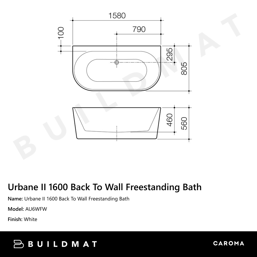 Urbane II 1600 Back To Wall Freestanding Bath