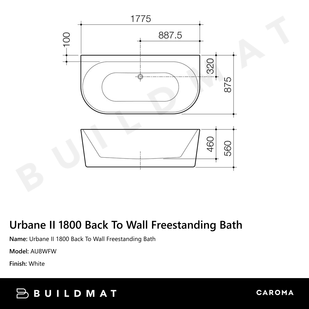 Urbane II 1800 Back To Wall Freestanding Bath