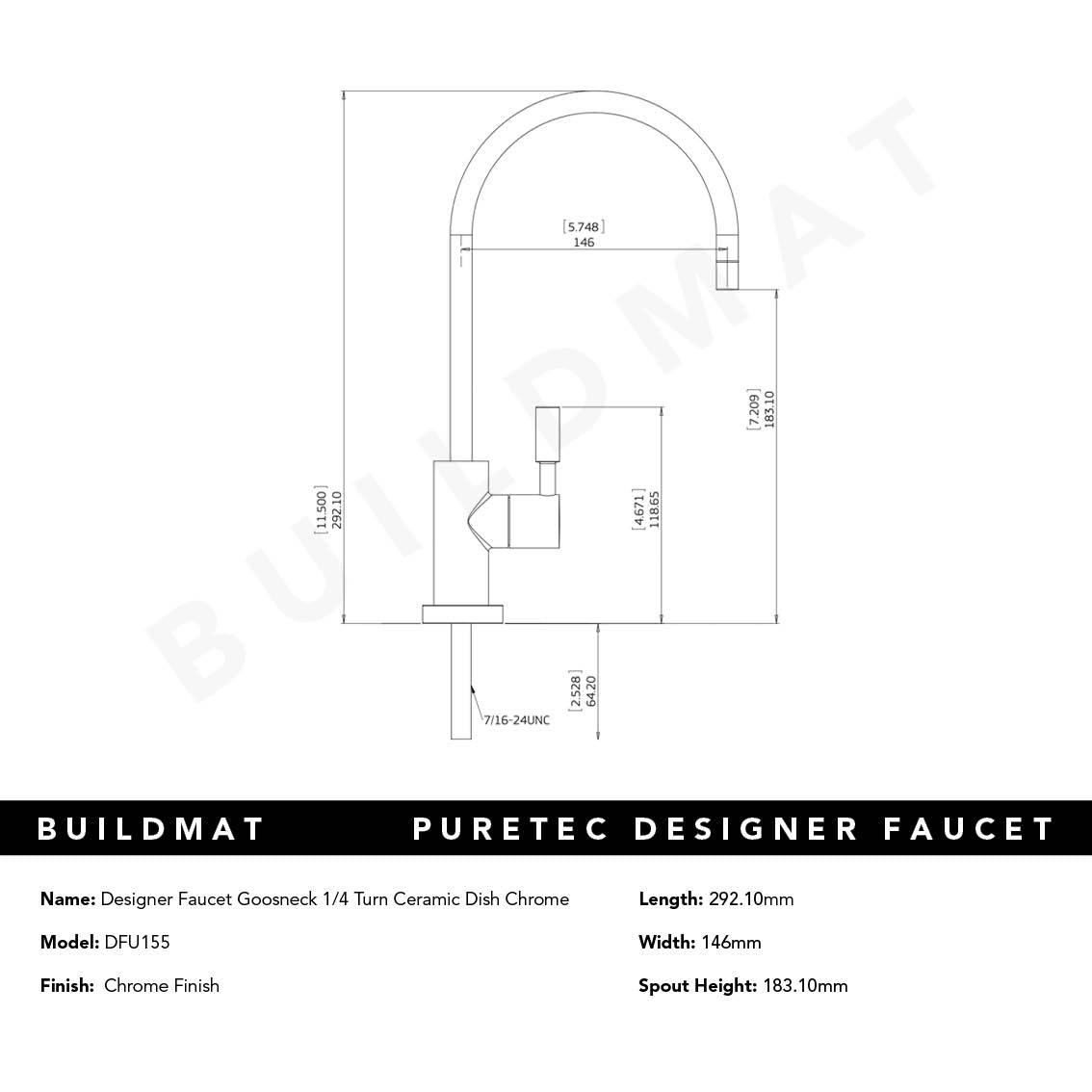Designer Faucet Gooseneck 1/4 Ceramic Disk Chrome