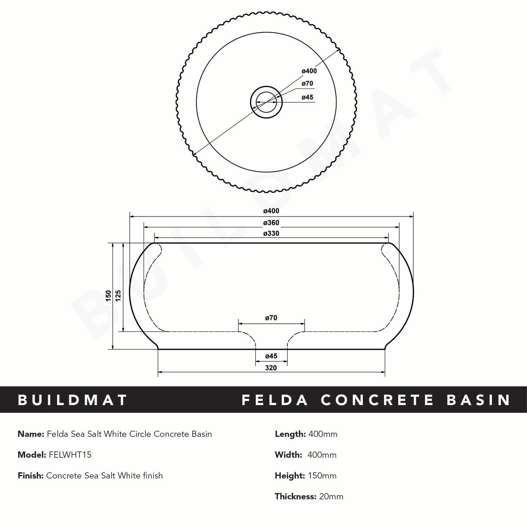 Buildmat Concrete Basin Sea Salt Matte White Felda Sea Salt White Fluted Concrete Basin