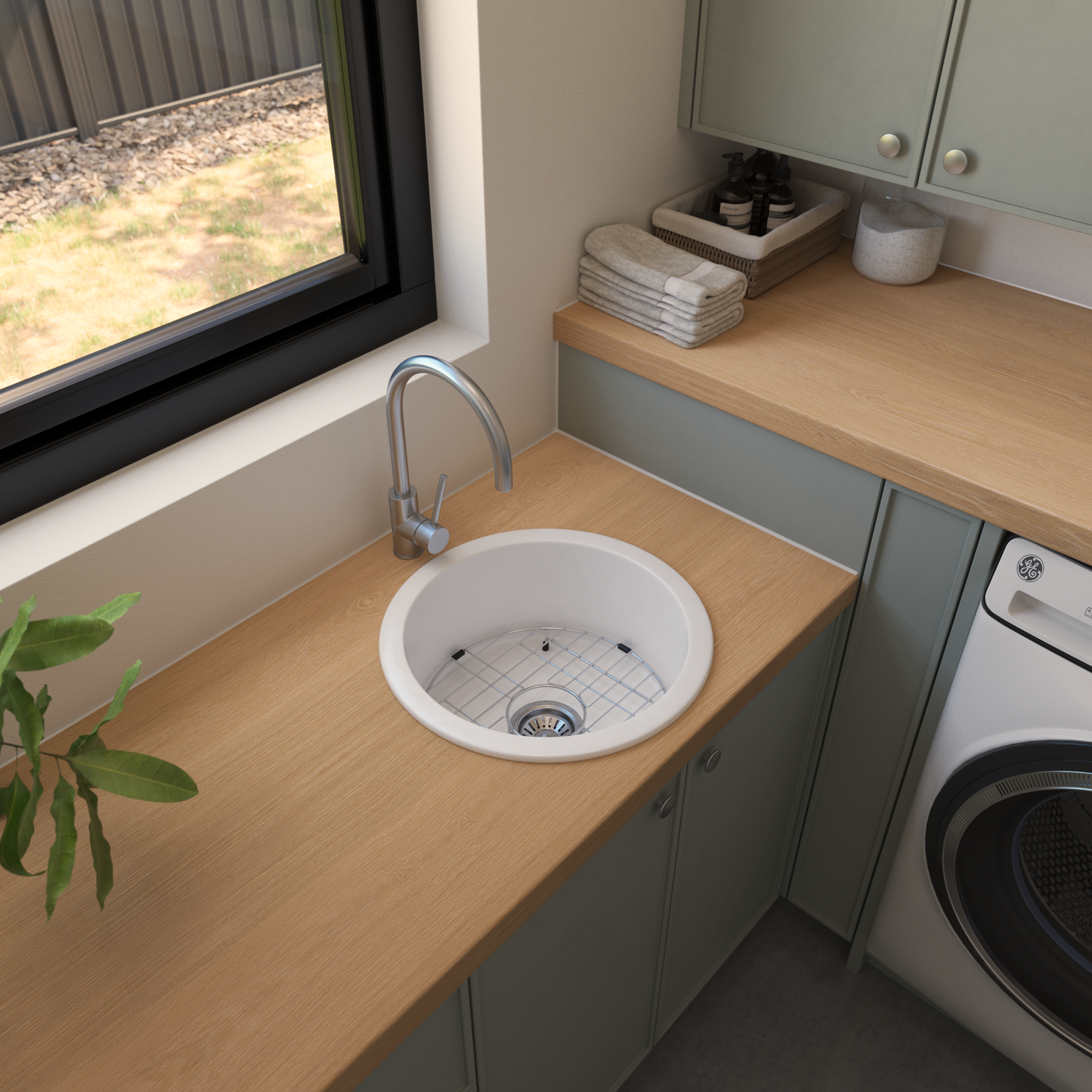 Jocasta 460x460 Gloss White Circle Fireclay Single Bowl Sink